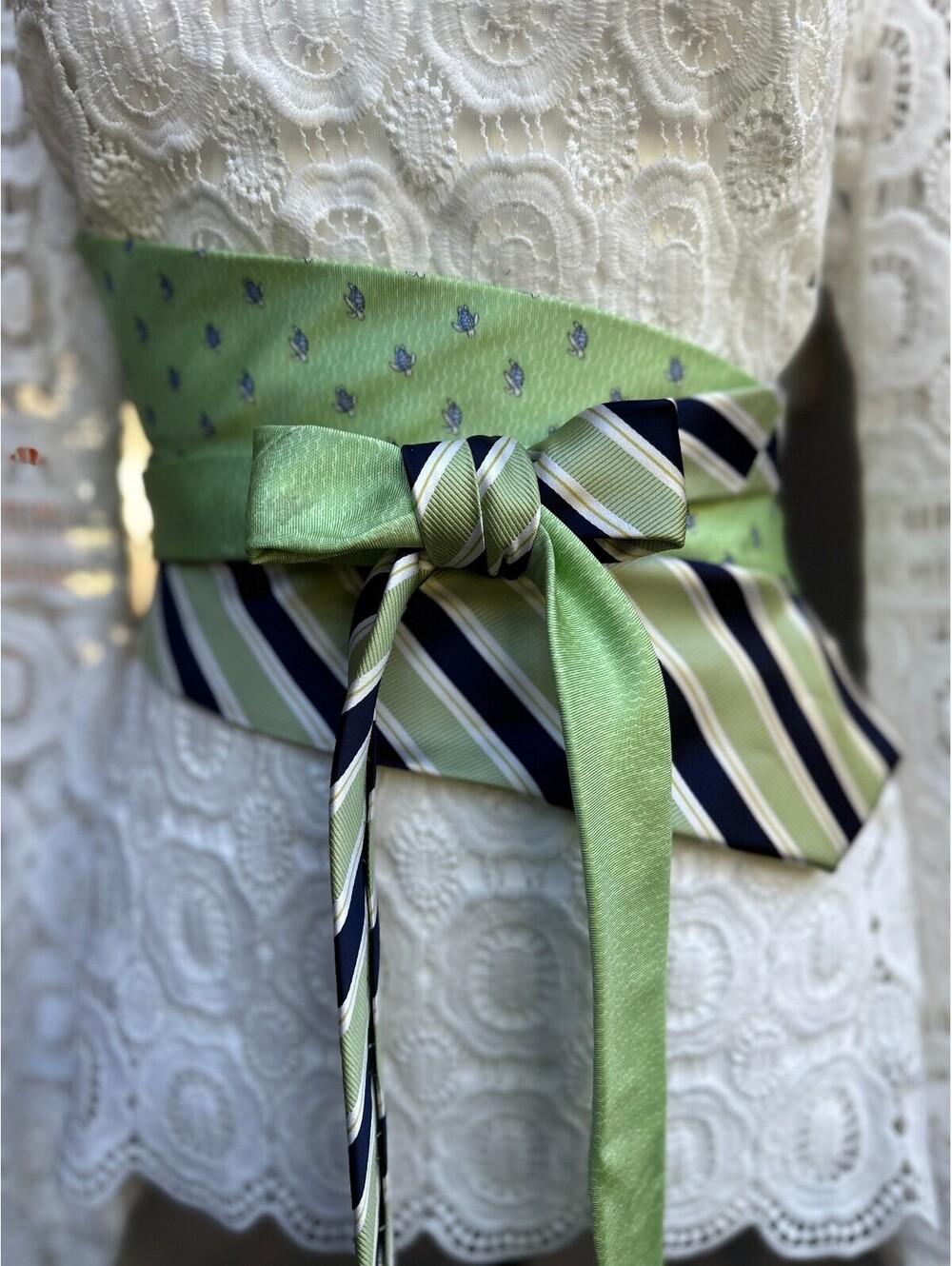 Upcycled Silk Obi Wrap Belt | Corset Waist Belt | OOAK | Sea Turtles & Stripes